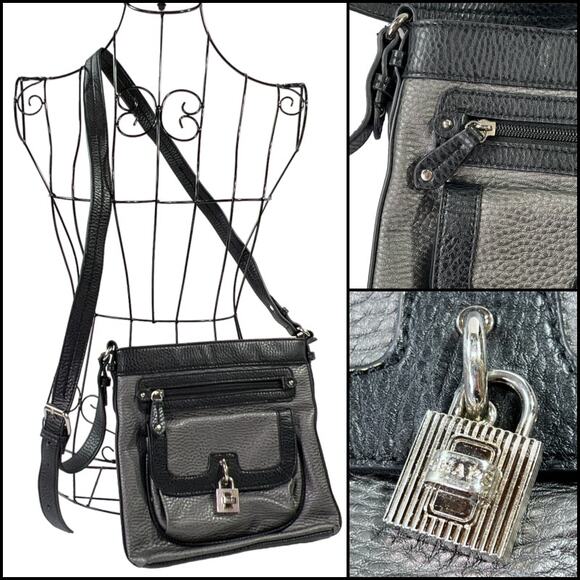 Chaps Crossbody Shoulder Bag Adjustable Strap Black & Gray - Picture 2 of 11